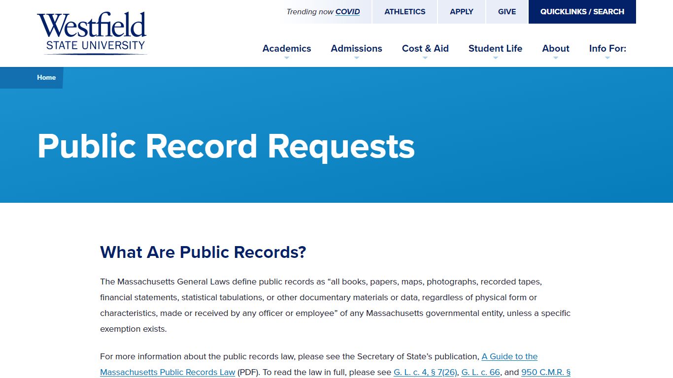 Public Record Requests | Westfield State University