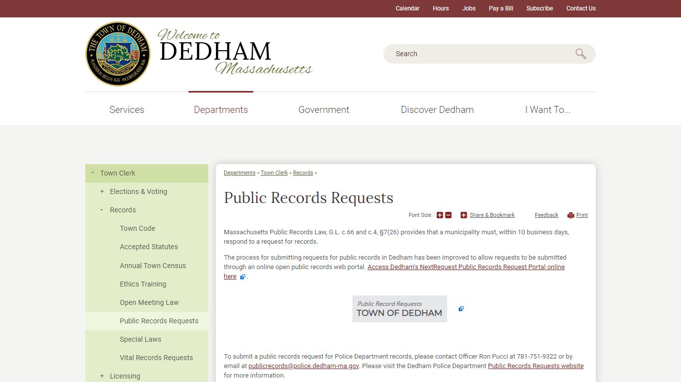 Public Records Requests | Town of Dedham